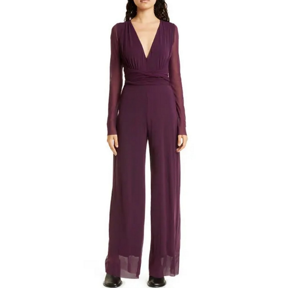 FUZZI TUTA WIDE LEG LONG SLEEVE MESH JUMPSUIT Womens XL